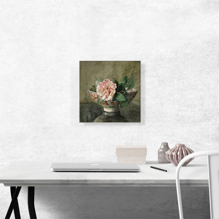 ARTCANVAS Camellia In Old Chinese Vase On Black Lacquer Table by John